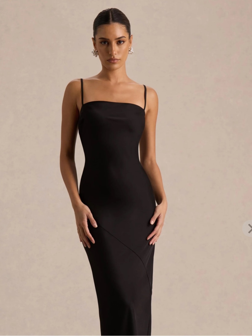 NEW Club L London Yoli Black Satin Maxi Dress With Removable Twist-Cape Black Ma
